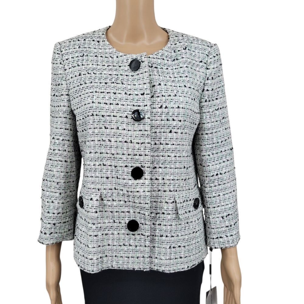 Karl Lagerfeld Women's Tweed Blazer Jacket Black and White with Pastels NEW